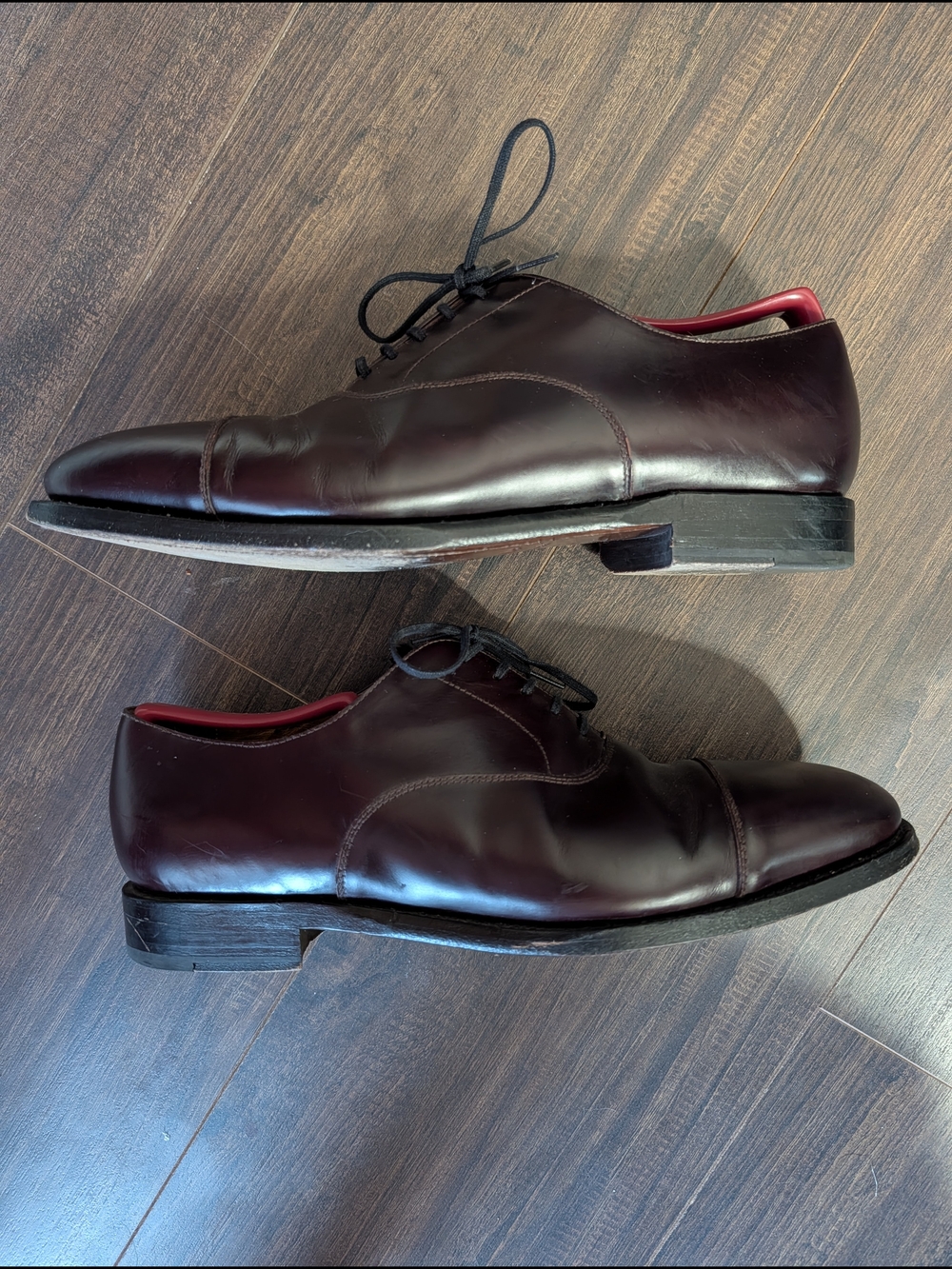 MORJAS Goodyear Welted In Spain Cap Toe Lace-Up Oxford Shoes in Burgundy Leather